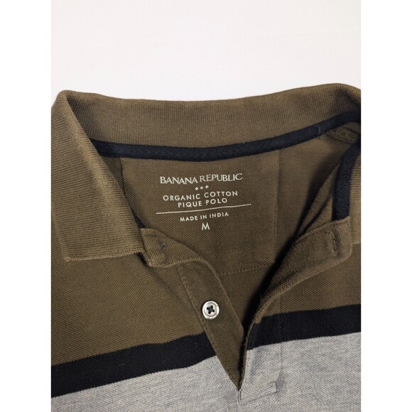 Banana Republic Oraganic Cotton Pique Polo Mens Medium Gray Olive Green - Picture 5 of 12